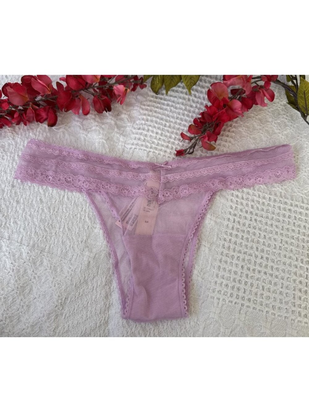 VICTORIA'S SECRET S PINK PURPLE LACE THONG Brazilian High Leg PANTIES NWT